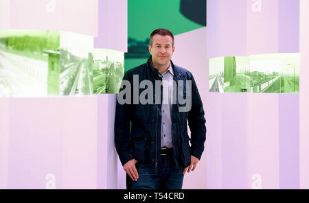 Berlin, Germany. 10th Apr, 2019. Managing Director Quirin Graf Adelmann in the exhibition 'Nineties Berlin' in the Alte Münze. Credit: Britta Pedersen/dpa-Zentralbild/dpa/Alamy Live News Stock Photo