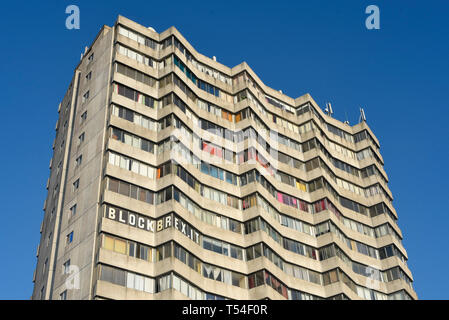 Margate, Kent, UK. 20th Apr, 2019. An anti-Brexit message is spelled out in an apartment block in Arlington House on the seafront. The UK is currently struggling to decide on an agreed strategy regarding Brexit. Credit: Stephen Chung/Alamy Live News Stock Photo