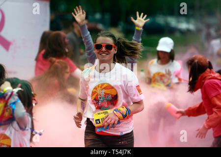 Bucharest, Romania. 20th Apr, 2019. People participate in a color run event in Bucharest, Romania, on April 20, 2019. Credit: Cristian Cristel/Xinhua/Alamy Live News Stock Photo