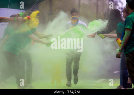 Bucharest, Romania. 20th Apr, 2019. People participate in a color run event in Bucharest, Romania, on April 20, 2019. Credit: Cristian Cristel/Xinhua/Alamy Live News Stock Photo