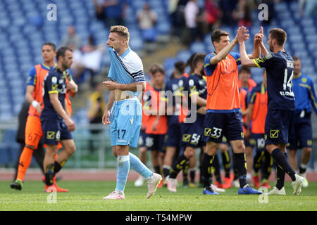 Rome, Italy. 20th Apr, 2019. 20.04.2019 Stadio Olimpico, Rome, Italy. SERIE A:DELUSION OF CIRO IMMOBILE AT END OF ITALIAN SERIE A match between SS LAZIO VS CHIEVO VERONA, SCORE 1-2 at Stadio Olimpico in Rome. Credit: Independent Photo Agency/Alamy Live News Stock Photo