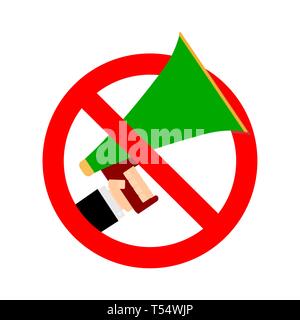 Prohibition to share false news and ban noise. Vector prohibition megaphone icon, not sound speaker, warning communication ban loudspeaker illustratio Stock Vector