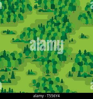Forest in flat style. Seamless pattern forest, trees, trees, bushes for cards, for textiles, for backgrounds Stock Vector