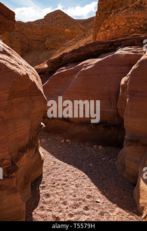 entrance to the red canyon in wadi shani in the Eilat Mountains in Israel Stock Photo