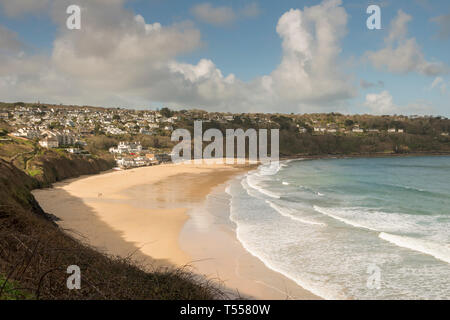 View from the coast path of Carbis Bay, North Cornwall, UK Stock Photo