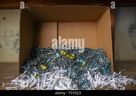 Easter eggs ready for an Easter egg hunt at Shoreditch Town Hall in London. Photo date: Saturday, April 20, 2019. Photo: Roger Garfield/Ģ����ý Stock Photo