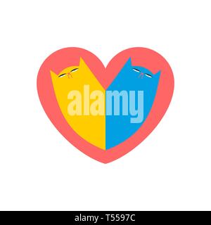 Cat love. Two cats in heart. Cute Vector Illustration Stock Vector
