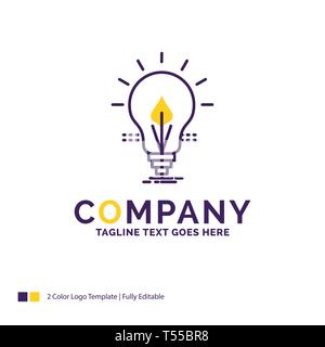 Company Name Logo Design For bulb, idea, electricity, energy, light. Purple and yellow Brand Name Design with place for Tagline. Creative Logo templat Stock Vector