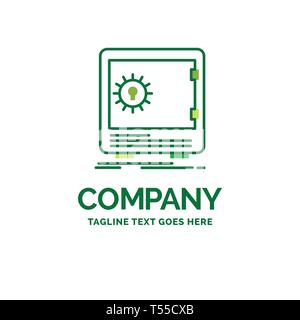 Bank, deposit, safe, safety, strongbox Flat Business Logo template. Creative Green Brand Name Design. Stock Vector