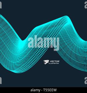 Wavy background with motion effect. 3d technology style. Vector illustration. Stock Vector