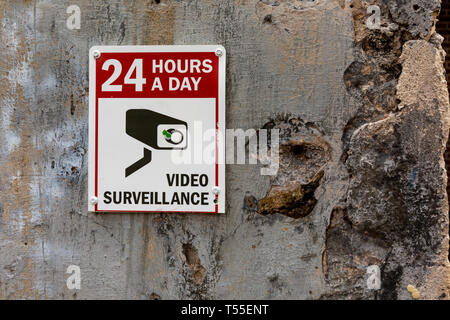 CCTV camera sign video surveillance in public park Stock Photo