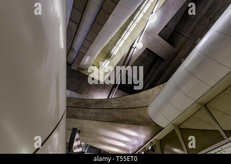 Modern architectural structure in the 4th Metro line Budapest.The modern design and impressive decoration feature all the stations. Stock Photo