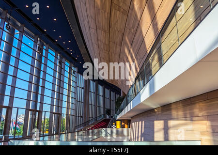 Interior of the contemporary building of Palace of Arts (MUPA). As a conglomeration of cultural venues,has no peers in the whole of Central Europe. Stock Photo