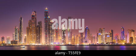 Dubai Marina bay view from Palm Jumeirah, UAE Stock Photo