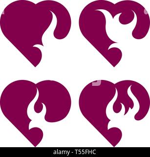 Bonfire set. Burning hearts Stock Vector