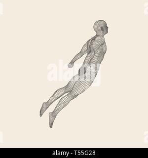 Hovering in Air. Man Floating in the Air. 3D Model of Man. Stock Vector