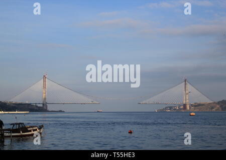 Yavuz Sultan Selim Bridge construction on Bosphorus, Istanbul Stock Photo