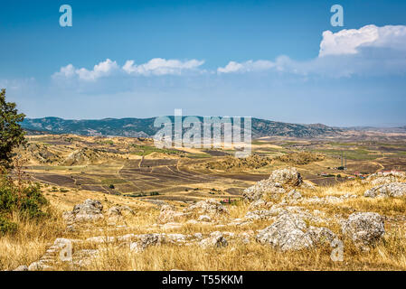 Panoramic View of Hattusa, the capital of the Hittite Empire in Bronze Age. Its ruins lie near modern Boğazkale, Turkey, within the great loop of the  Stock Photo