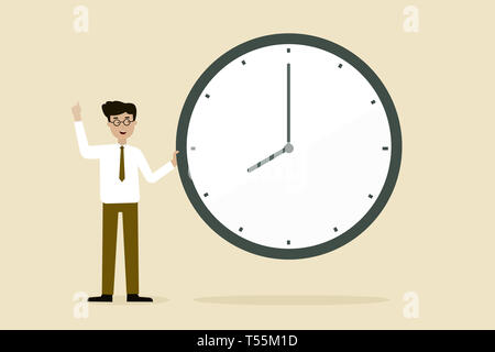 business man with Big Clock, flat animation design. Stock Photo