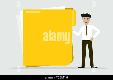 business man with big folder, flat animation design. Stock Photo