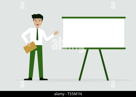 business man with  chart presentation, flat animation design. Stock Photo