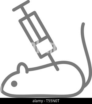 Experimental mouse, rat with syringe line icon. Stock Vector