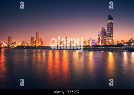 Skyline at sunset in Kuwait City, Kuwait Stock Photo