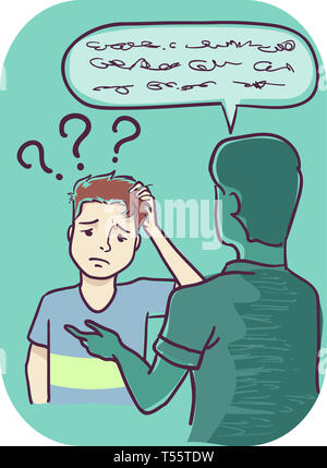 Illustration of  a Teenage Guy Scratching His Head Unable to Understand What Was Being Said Stock Photo