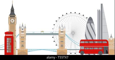 London skyline vector illustration. London famous sightseenigs Stock Vector