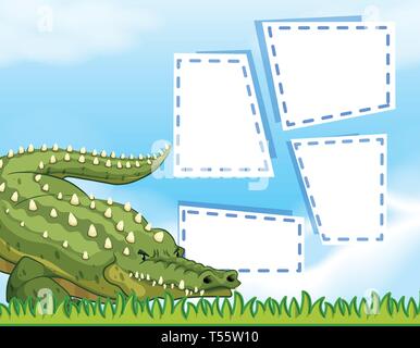 Crocodile on note template illustration Stock Vector