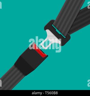 Open and closed safety belt. Seat belt for protection. Lifesaver. Safety equipment for car and plane. Vector illustration in flat style Stock Vector