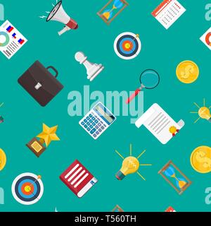 Loudspeaker or megaphone and different business icons. Seamless pattern. Digital marketing, social media, network. Announcement element. Vector illust Stock Vector