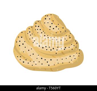 Sweet bun icon. Fresh sweet cinnamon roll. Baked food. Bakery shop, pastry. Vector illustration in flat style Stock Vector