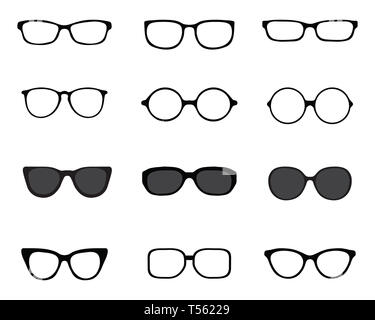 Black silhouettes of different  eyeglasses on a white background Stock Photo