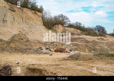 Sibiu, Romania - April 06, 2019. garbage pollution of the Environment Besides city Stock Photo