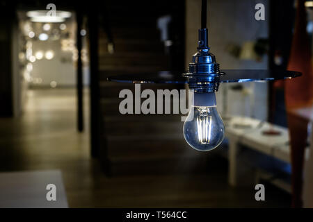 a blue led bulb in the room Stock Photo