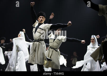 Belarus, Gomel, February 27, 2018. Concert hall. Speech of the national Georgian ballet Sukhishvili.Georgian dancers performing a dance Stock Photo