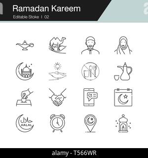Ramadan Kareem icons. Modern line design. For presentation, graphic design, mobile application, web design, infographics, UI. Editable Stroke. Vector  Stock Vector