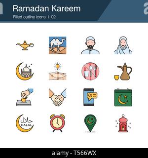 Ramadan Kareem icons. Modern line design. For presentation, graphic design, mobile application, web design, infographics, UI. Editable Stroke. Vector  Stock Vector