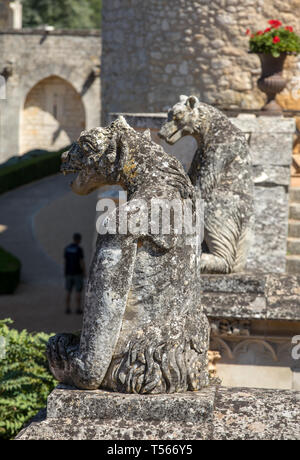 Milandes; France - September 4; 2018: A gargoyle in the garden of Chateau des Milandes; a castle; in the Dordogne; from the forties to the sixties of  Stock Photo