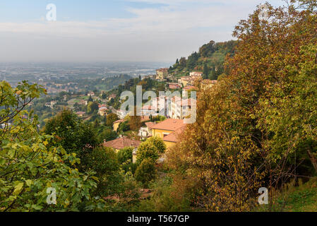 View of Bergamo city from Via San Vigilio street. Italy Stock Photo