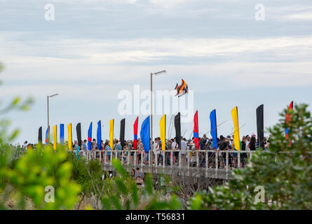 Semaphore, South Australia, Australia - April 20, 2019: Attending crowd on the jetty at the Adelaide International Kite Festival 2019 Stock Photo