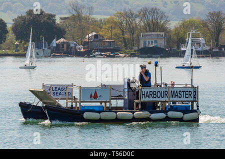 Bembridge, Isle of Wight harbour master on a boat. Stock Photo