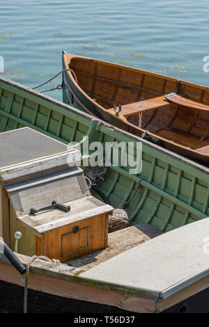 old wooden fishing boats clinker built traditional boats. Stock Photo