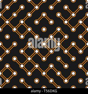 Black circuit board with orange connectors vector electroscheme seamless pattern Stock Vector