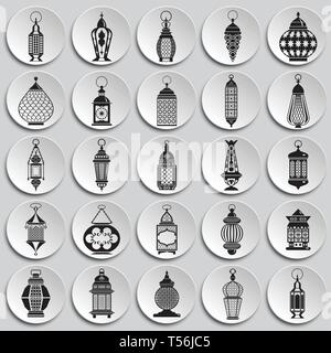 Lantern icons set on plates background for graphic and web design. Simple vector sign. Internet concept symbol for website button or mobile app. Stock Vector