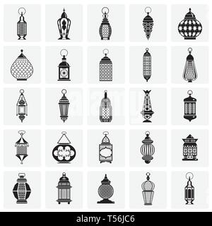 Lantern icons set on squares background for graphic and web design. Simple vector sign. Internet concept symbol for website button or mobile app. Stock Vector