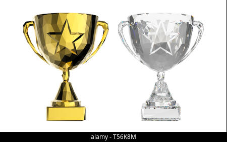 3d rendering polygonal trophy cups isolated on white Stock Photo