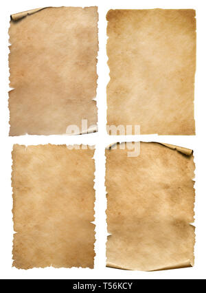 Vertical old parchment sheets set isolated on white Stock Photo
