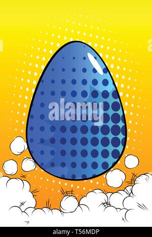 Vector cartoon colored Easter egg. Illustrated holiday sign on comic book background. Stock Vector
